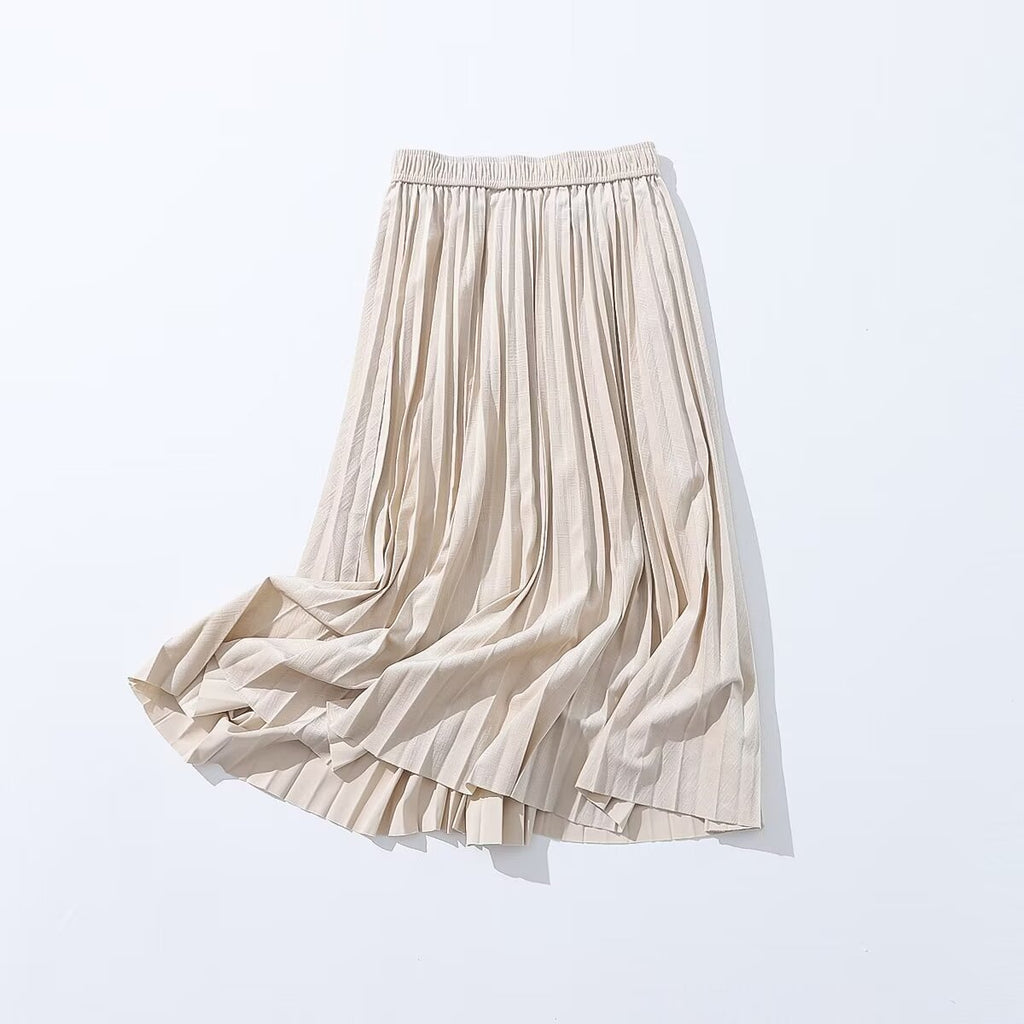 Autumn Wild Elastic Waist Solid Color Pleated Mid Length Velvet Pleated Skirt for Women