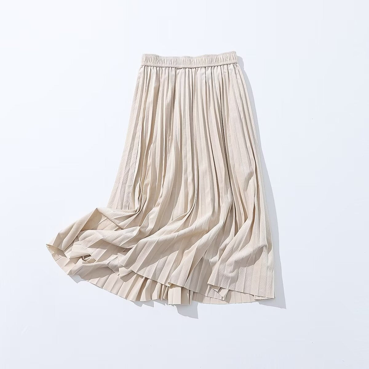Autumn Wild Elastic Waist Solid Color Pleated Mid Length Velvet Pleated Skirt for Women