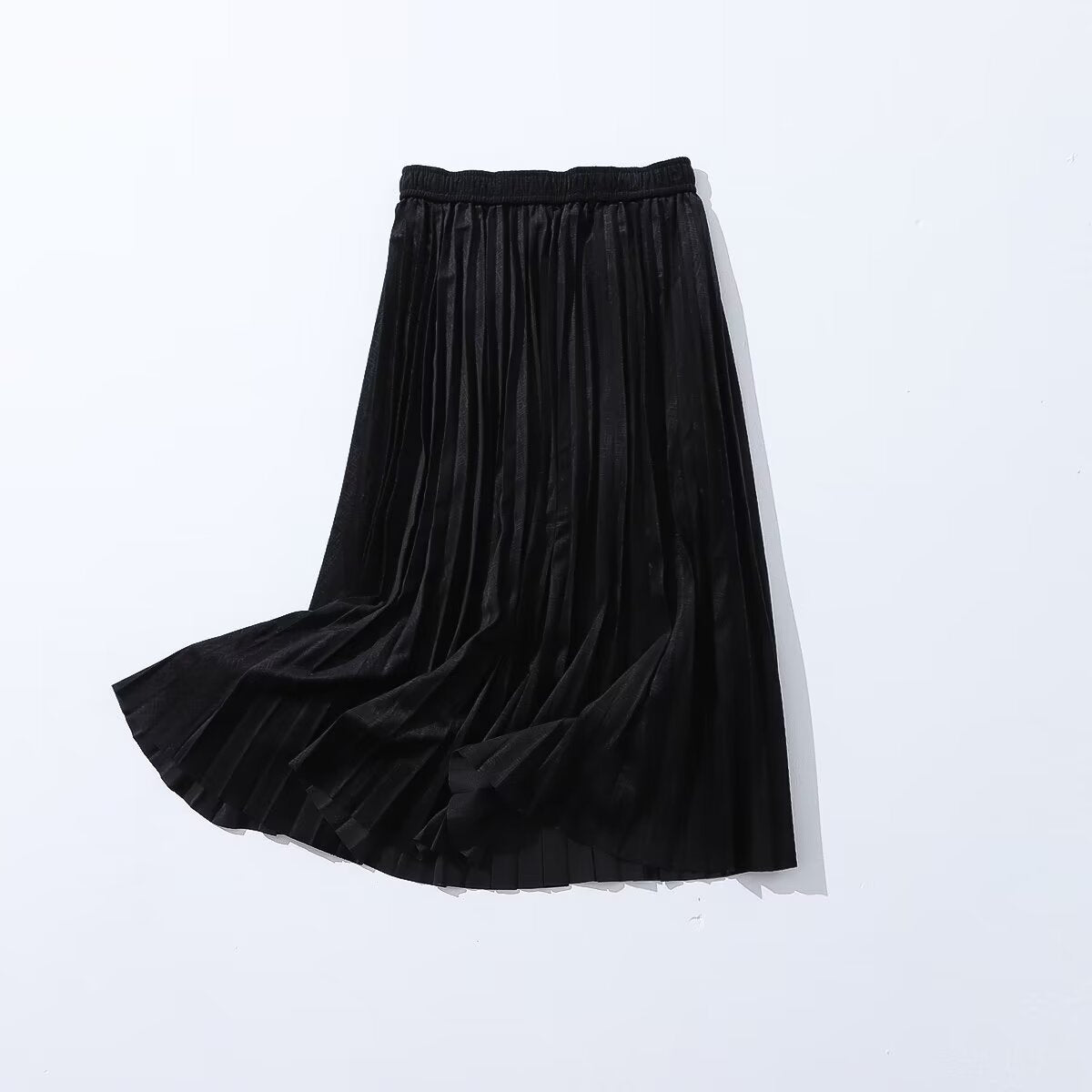 Autumn Wild Elastic Waist Solid Color Pleated Mid Length Velvet Pleated Skirt for Women