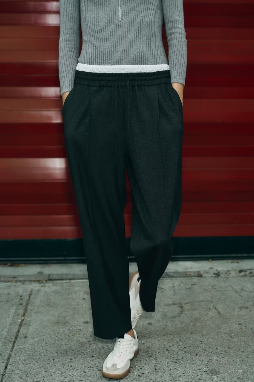 Winter Women Clothing Fashionable All Match Casual Double Layer Waist Wide Leg Pants