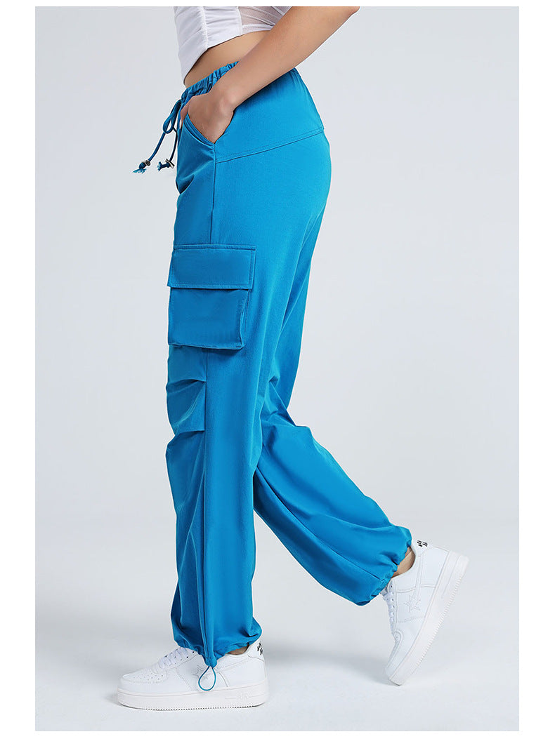 Retro Straight Wide Leg Pants Women Autumn Solid Color Multi Pocket Loose Baggy Trousers Casual Working Pants