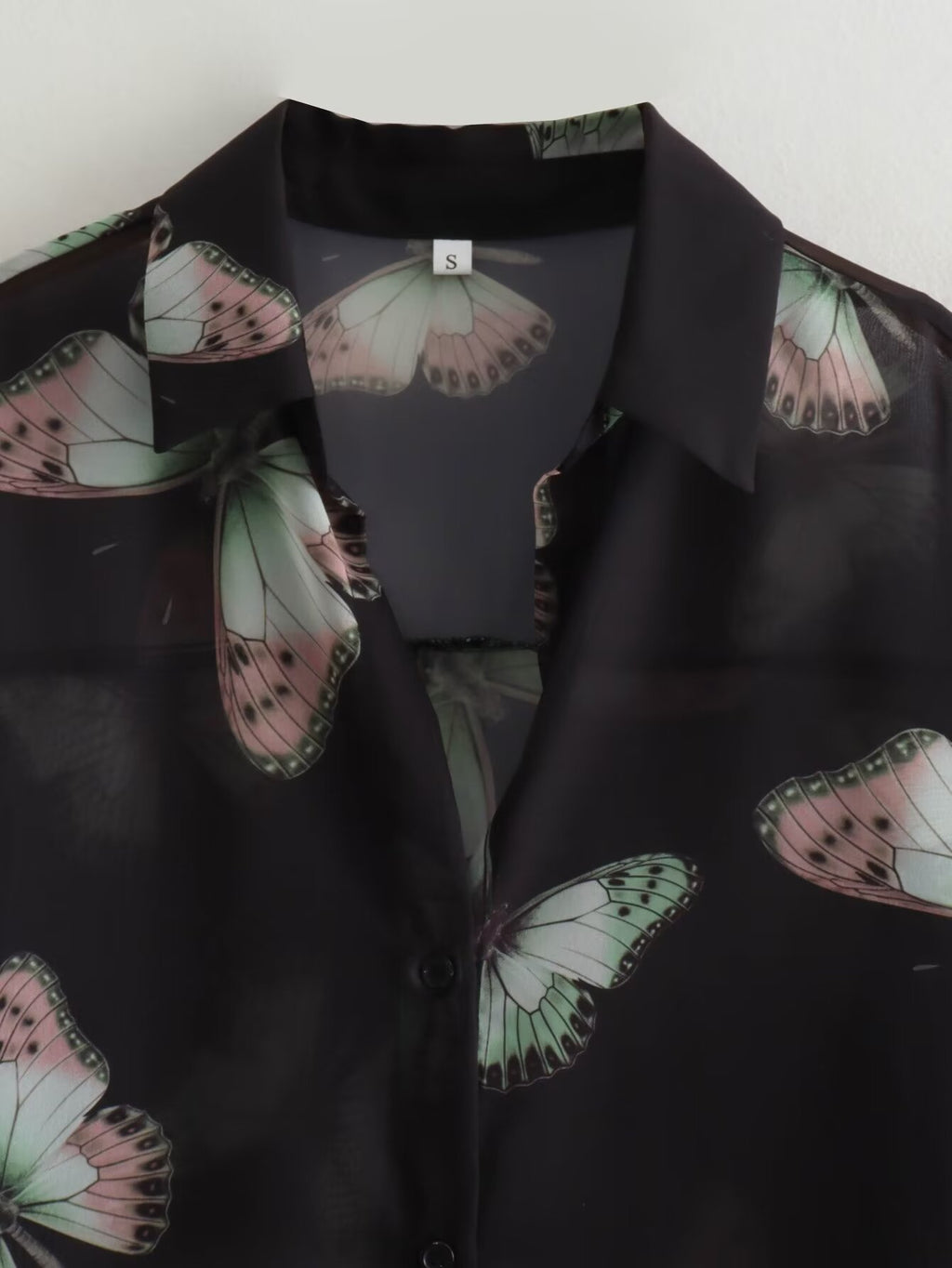 Women Clothing French All Match Butterfly Printed Chiffon Loose Casual Shirt