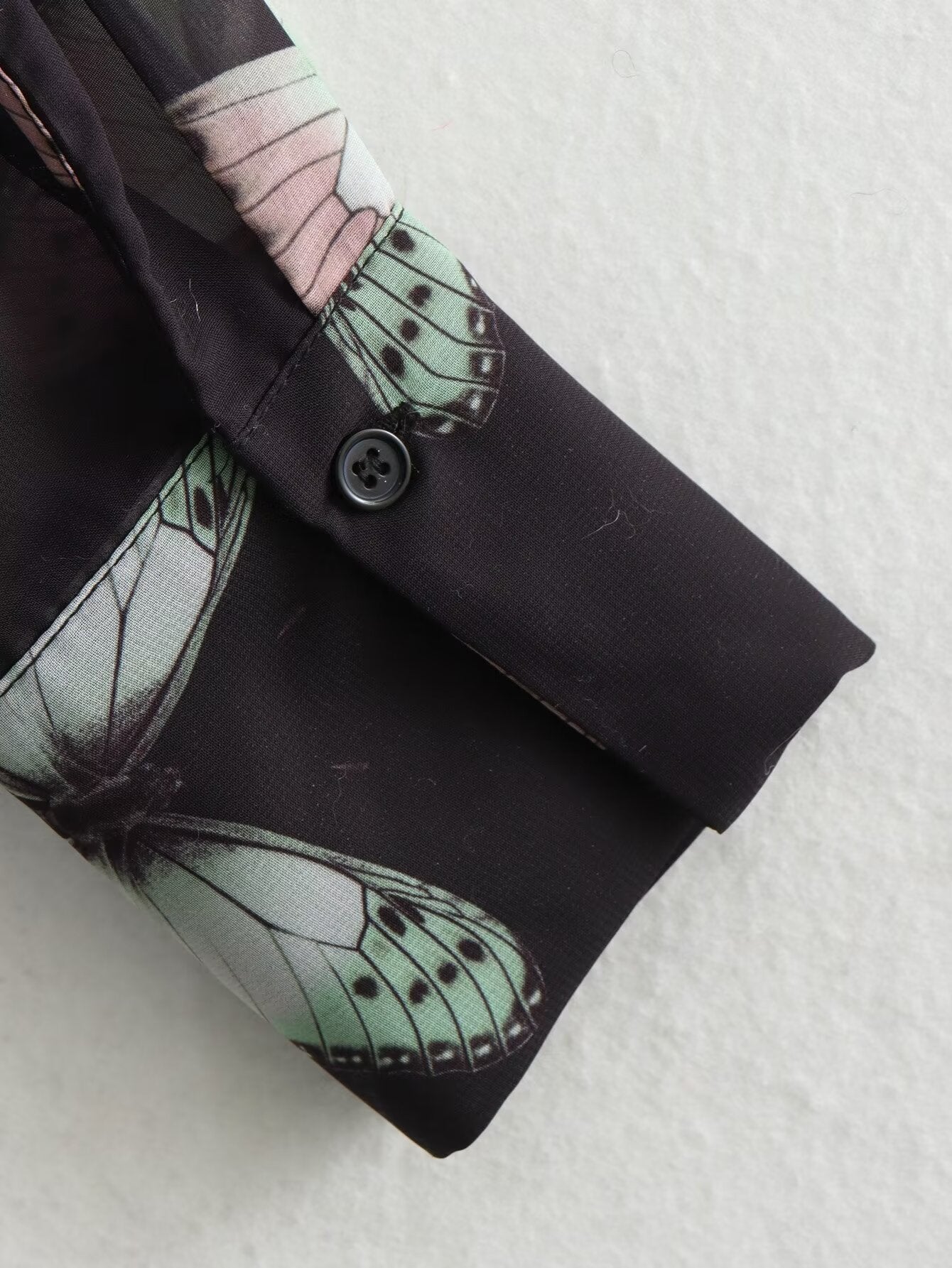 Women Clothing French All Match Butterfly Printed Chiffon Loose Casual Shirt