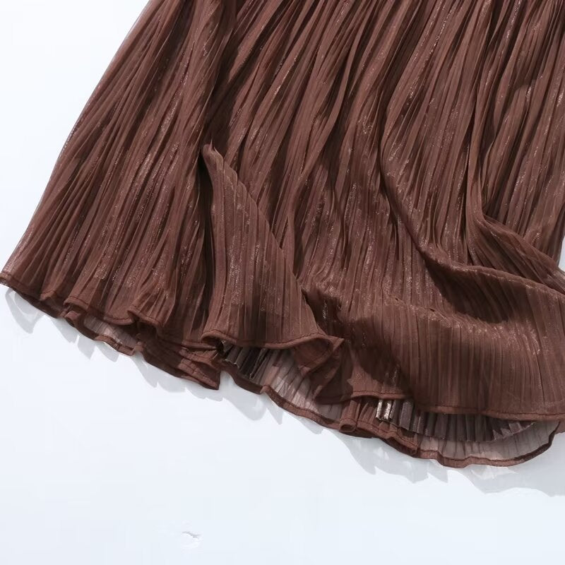 Autumn Winter Double-Sided Retro High Waist Velvet Pleated A- line Skirt Women's Drape Mid-Length Draped Dress