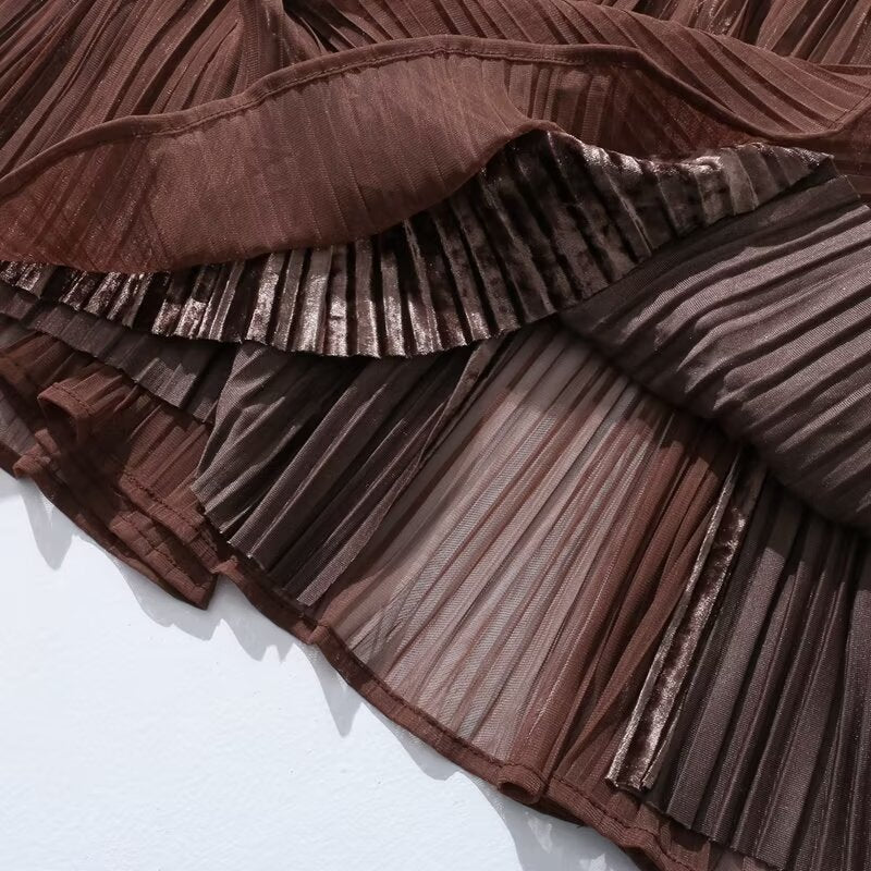 Autumn Winter Double-Sided Retro High Waist Velvet Pleated A- line Skirt Women's Drape Mid-Length Draped Dress