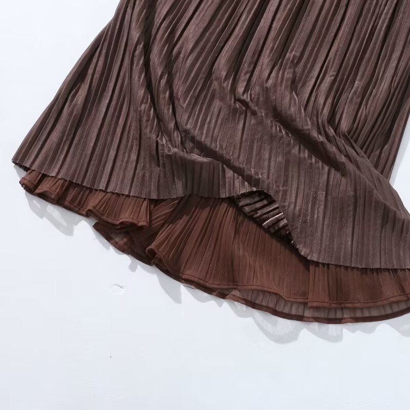 Autumn Winter Double-Sided Retro High Waist Velvet Pleated A- line Skirt Women's Drape Mid-Length Draped Dress