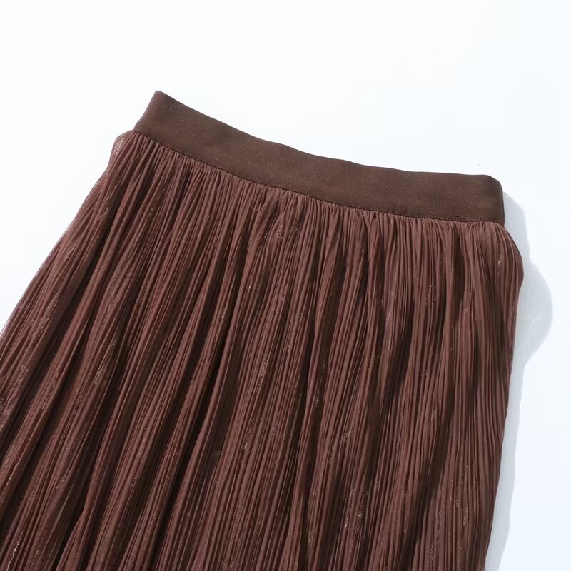 Autumn Winter Double-Sided Retro High Waist Velvet Pleated A- line Skirt Women's Drape Mid-Length Draped Dress