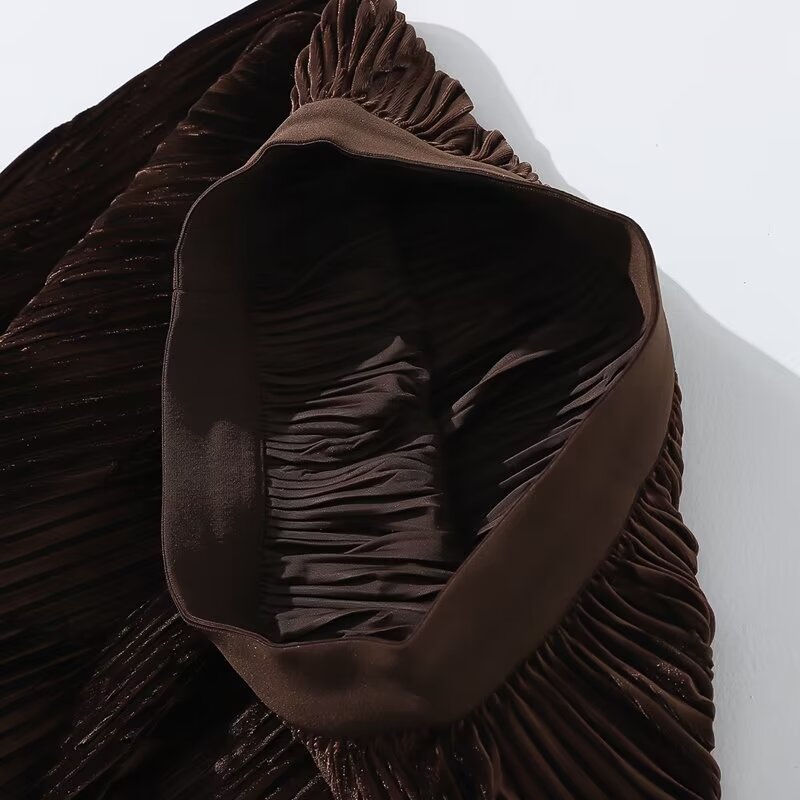 Winter Mid Length Elastic Waist Skirt Women Woolen Pleated Skirt