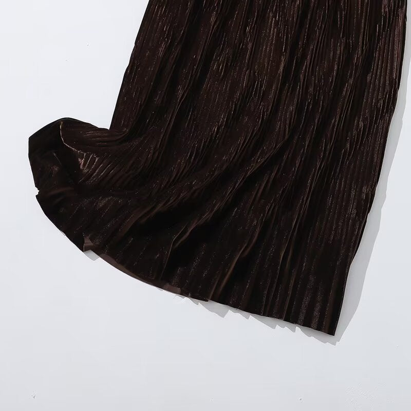 Winter Mid Length Elastic Waist Skirt Women Woolen Pleated Skirt