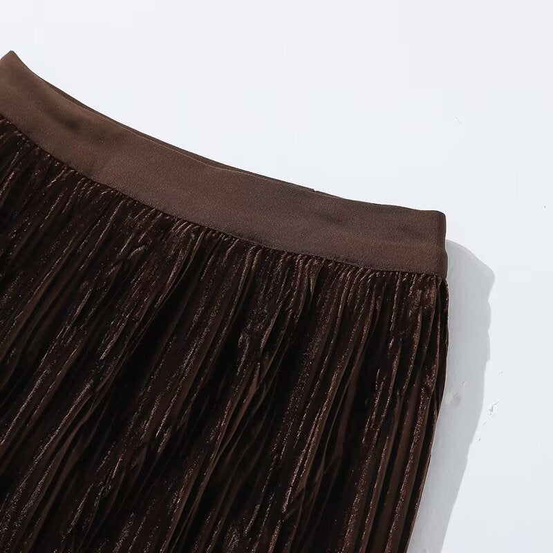 Winter Mid Length Elastic Waist Skirt Women Woolen Pleated Skirt