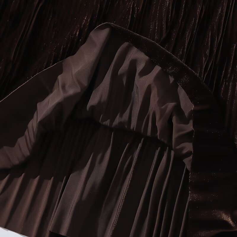 Winter Mid Length Elastic Waist Skirt Women Woolen Pleated Skirt