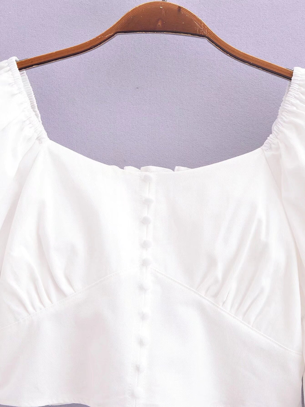 Spring Women Cotton Back Elastic off Shoulder Long Sleeve Shirt