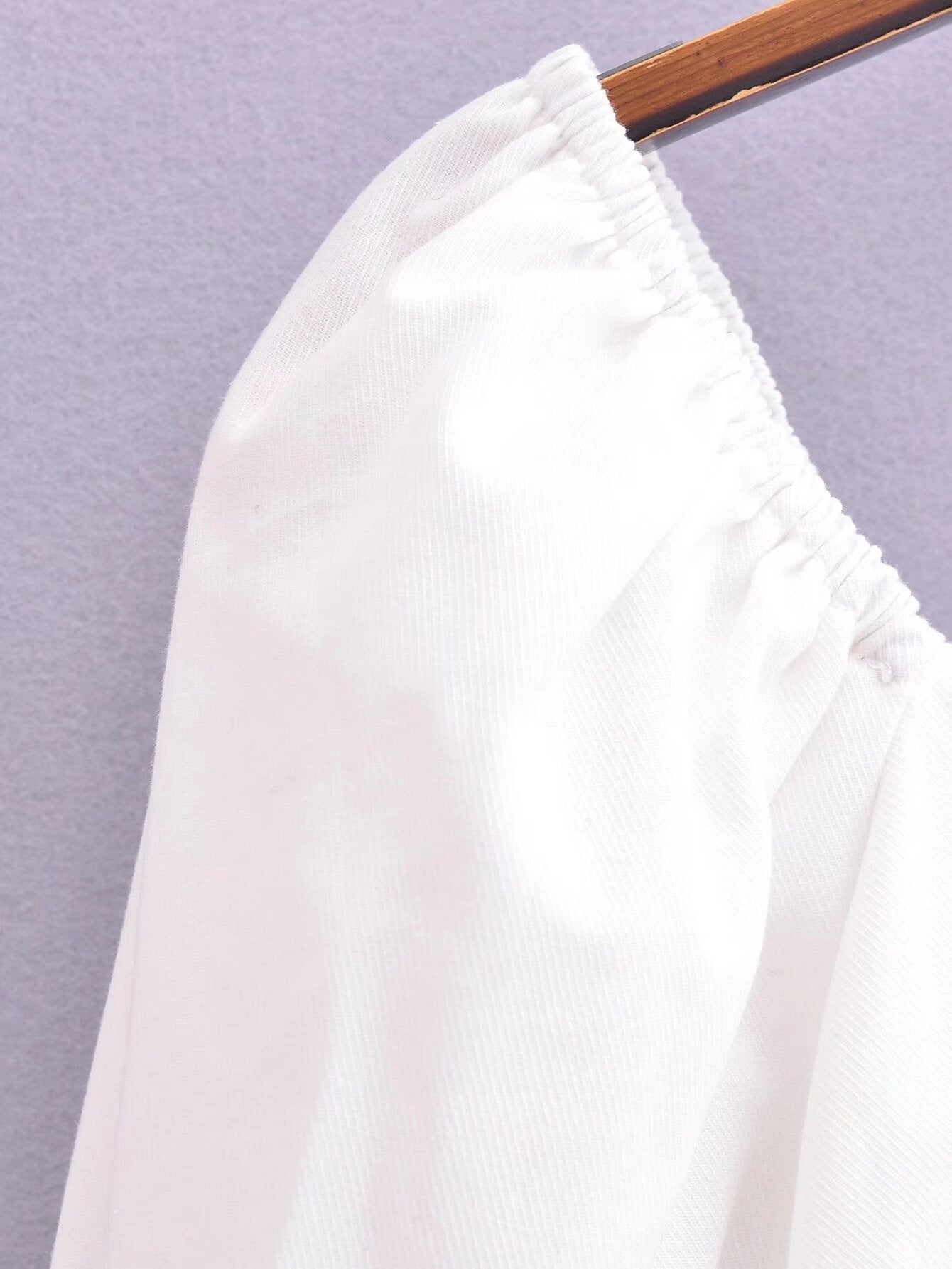 Spring Women Cotton Back Elastic off Shoulder Long Sleeve Shirt