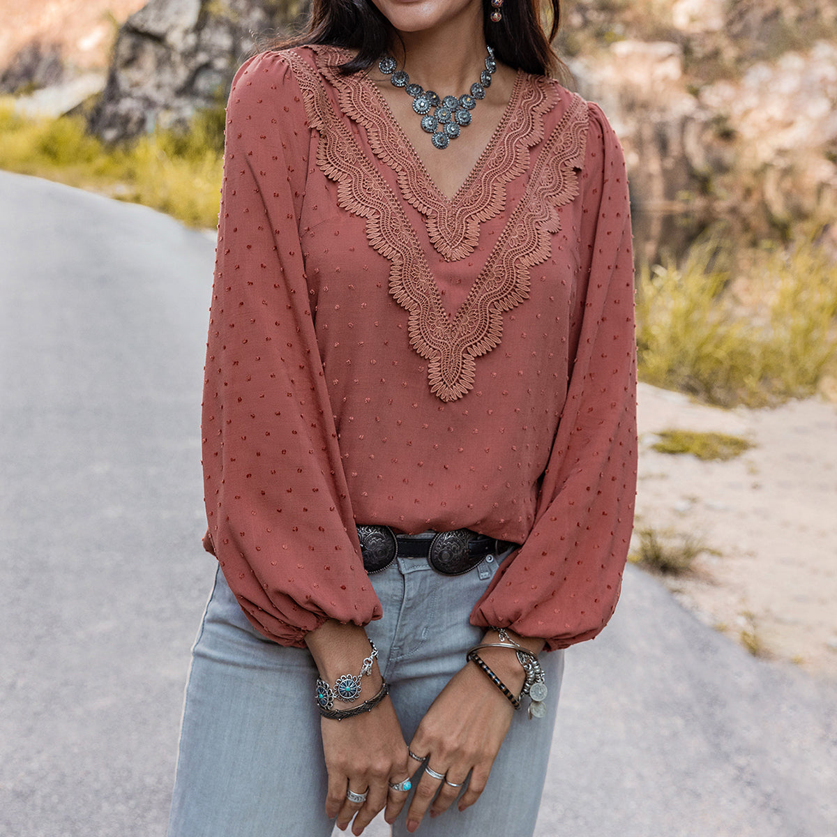 Women Clothing Autumn Winter Lace Long Sleeved Shirt Women Tops