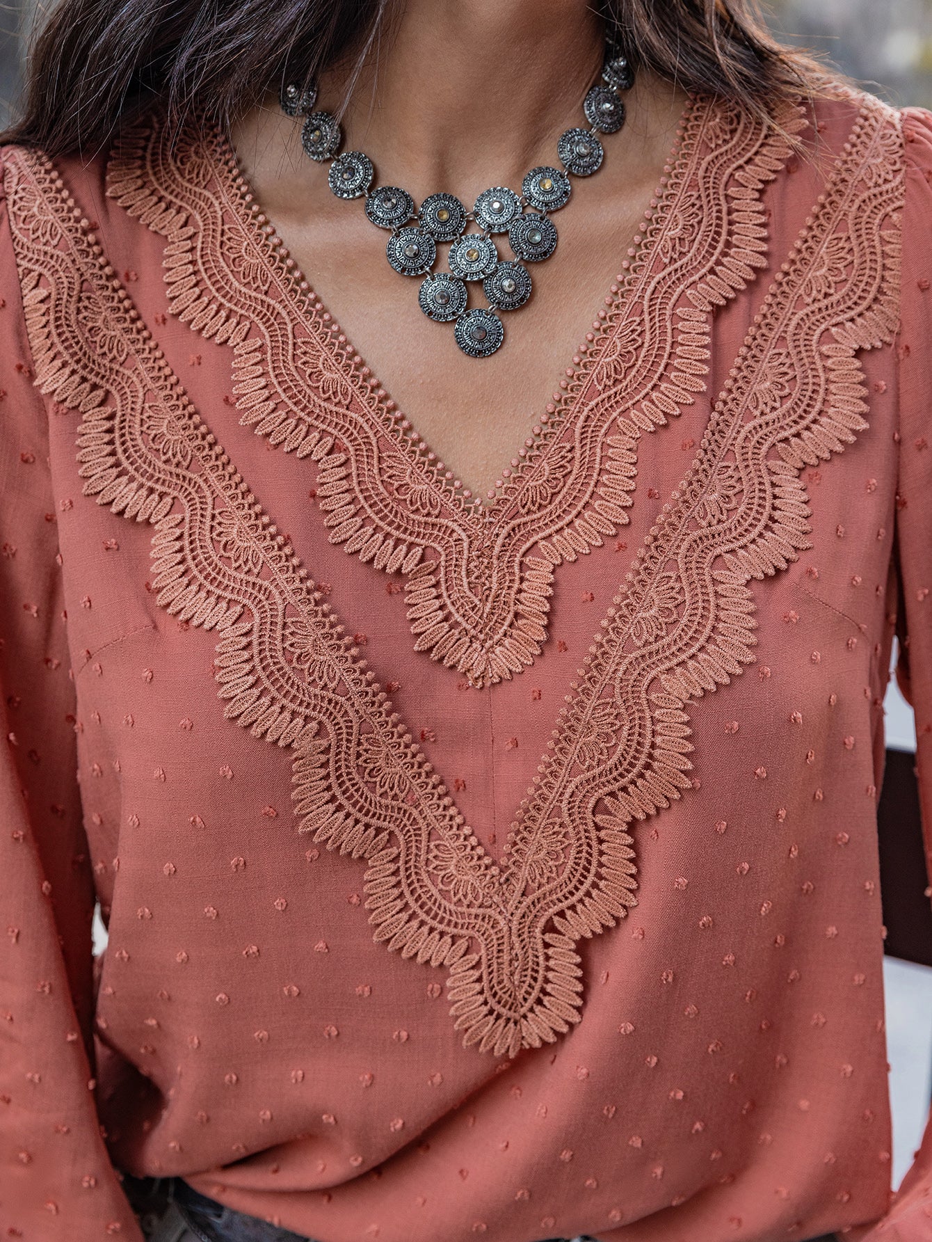 Women Clothing Autumn Winter Lace Long Sleeved Shirt Women Tops