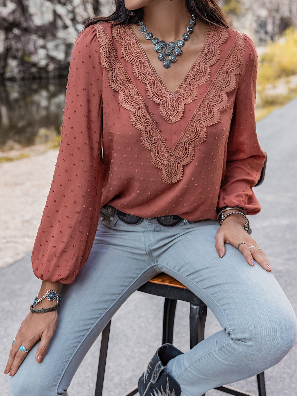 Women Clothing Autumn Winter Lace Long Sleeved Shirt Women Tops