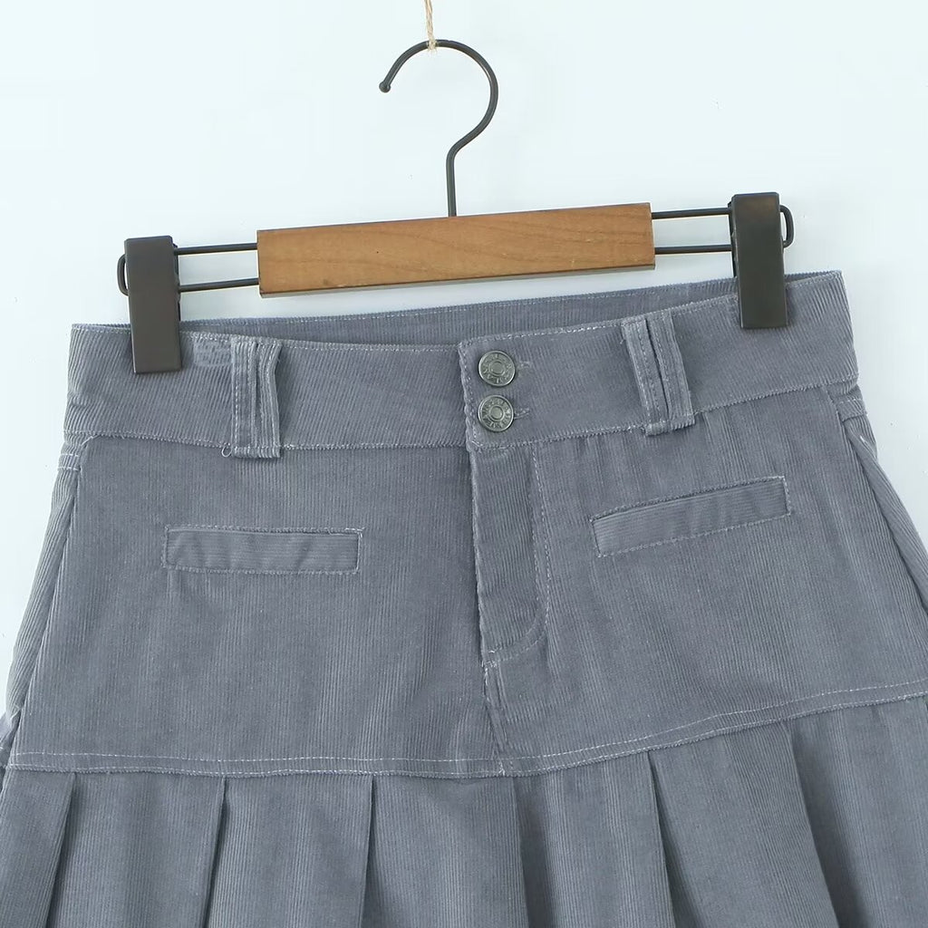 Falda de pana para mujer, de verano, sexy, antiexposición, cintura alta, corte A, plisada