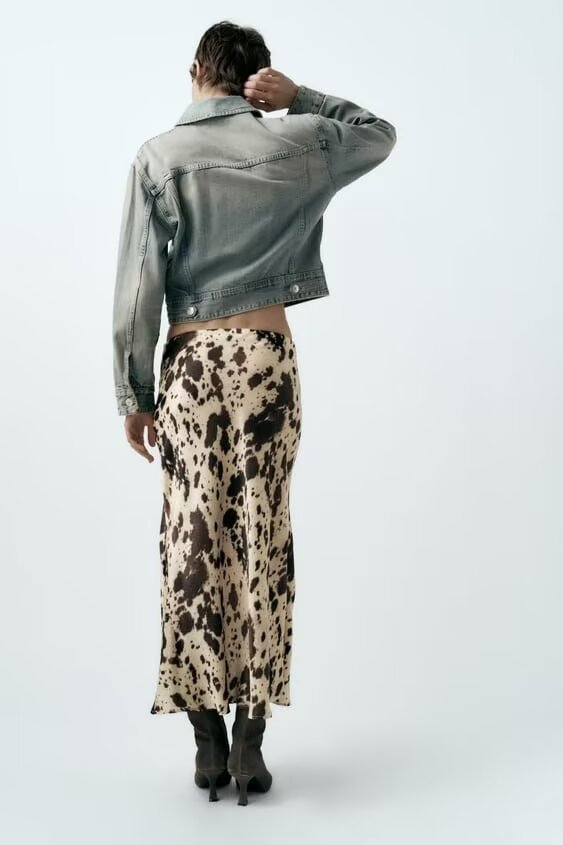 Women Clothing Animal Pattern Printed Silk Satin Texture Midi Dress