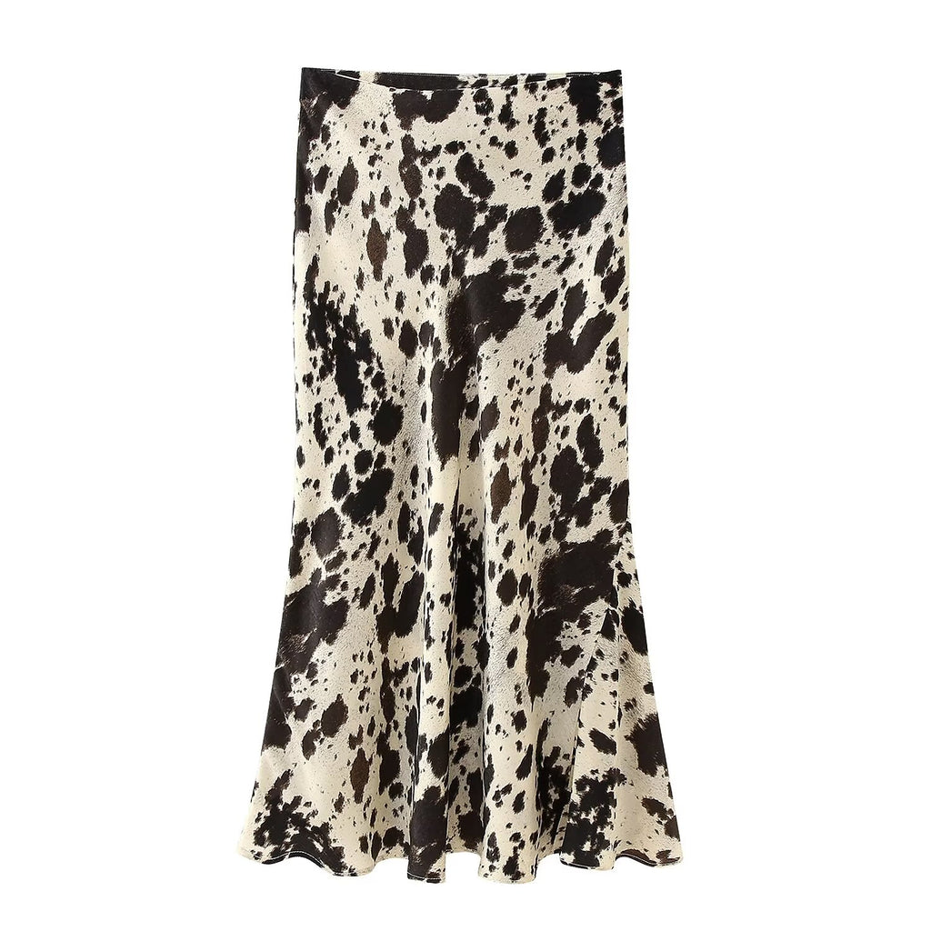 Women Clothing Animal Pattern Printed Silk Satin Texture Midi Dress