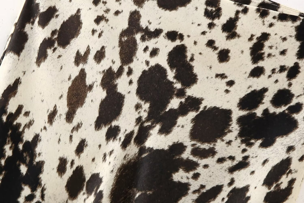 Women Clothing Animal Pattern Printed Silk Satin Texture Midi Dress