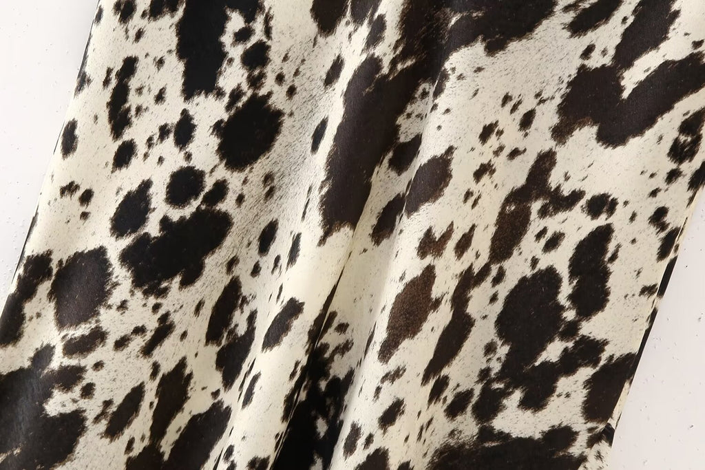 Women Clothing Animal Pattern Printed Silk Satin Texture Midi Dress