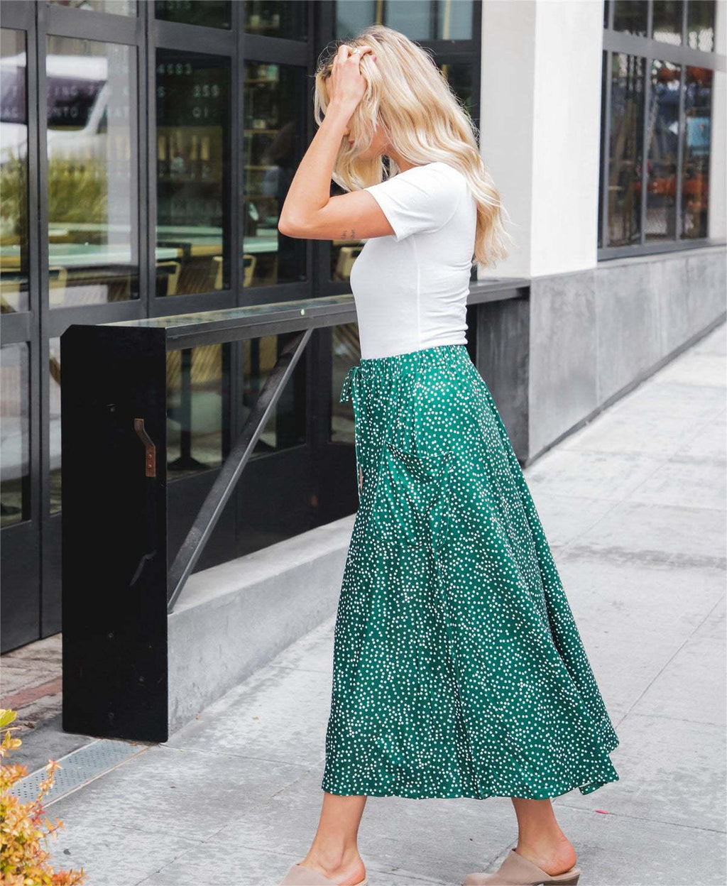 Printed Elastic Summer Polka Dot Side Pocket Casual Skirt