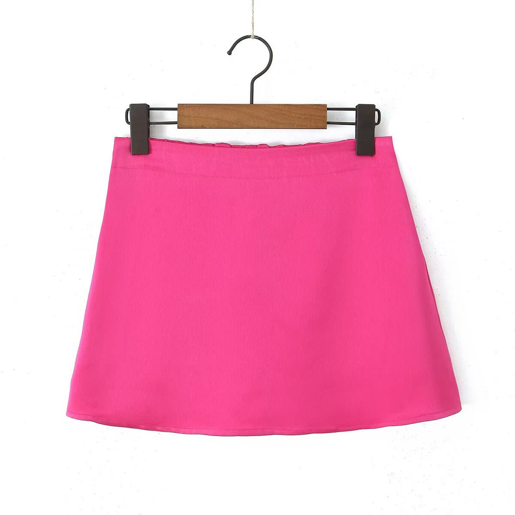 Spring Summer Women Semi Elastic Waist Classic Vacation Slimming Anti-Emptied Skirt