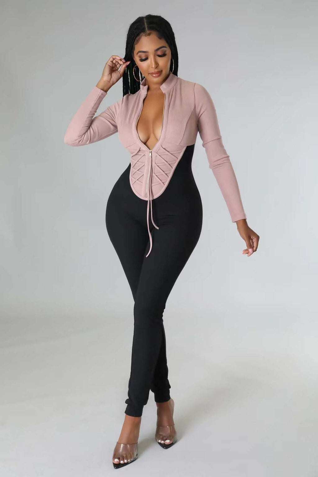 Women Clothing Multi Color Stitching Slim Jumpsuit Women Clothing