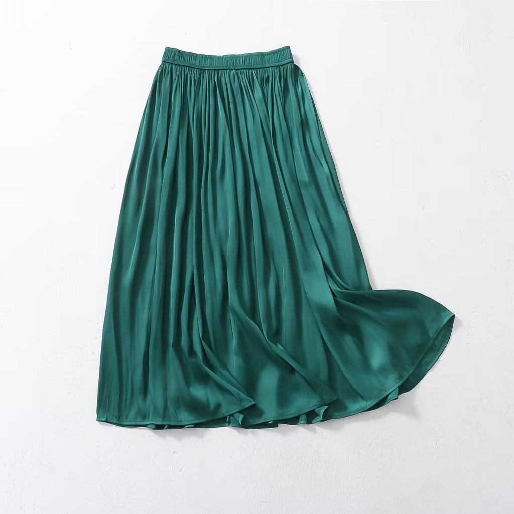 Summer Japanese Korean Elastic Waist Solid Color Cuprammonuium Long Skirt Women