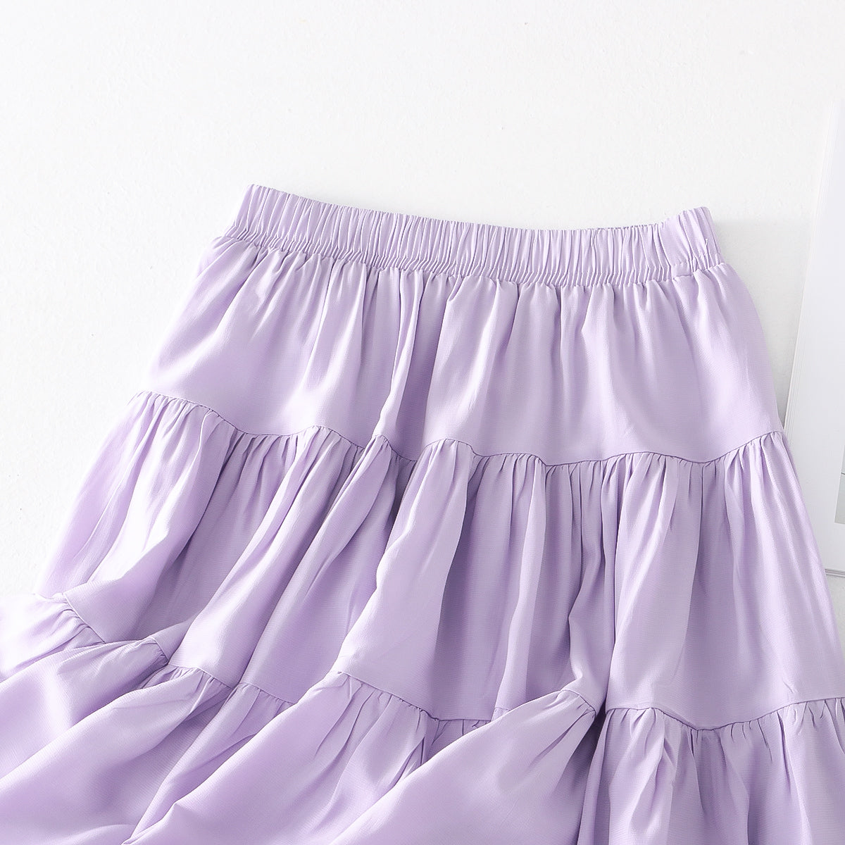 Summer Short Pleated Stitching Casual A line Skirt High Waist Elastic Waist Casual Skirt