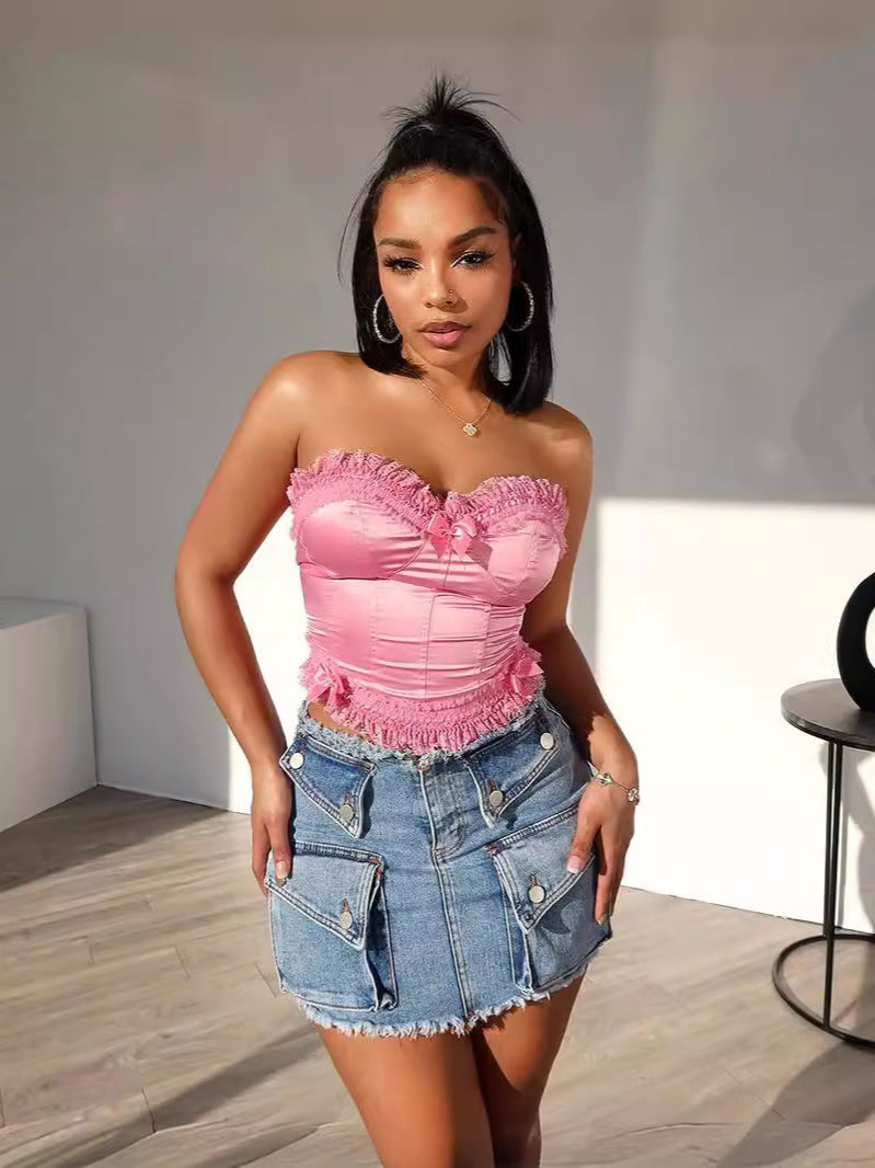 Ensemble jupe en jean stretch slim et sexy décontracté pour femmes