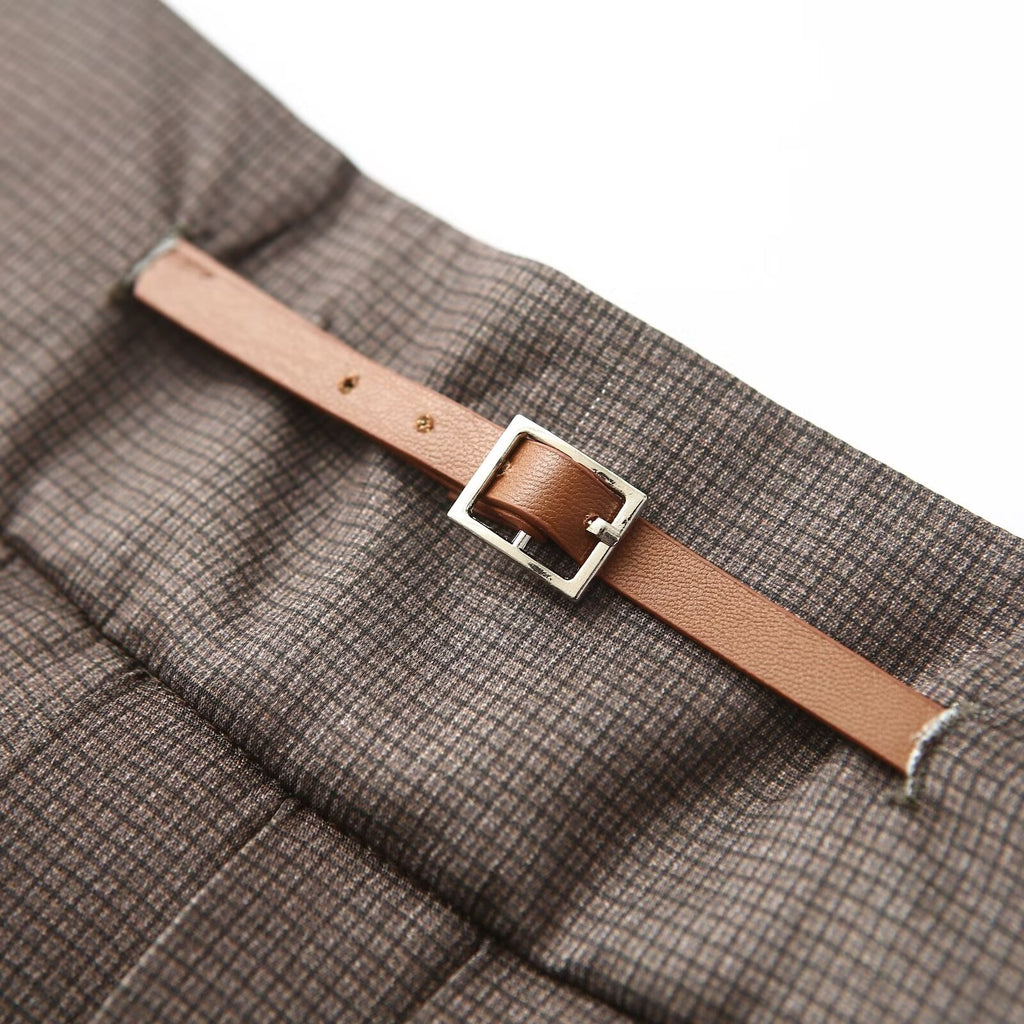 Spring Women Bow High Waist A line Skirt Plaid Wide Pleated Culottes