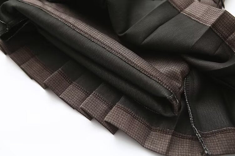 Spring Women Bow High Waist A line Skirt Plaid Wide Pleated Culottes