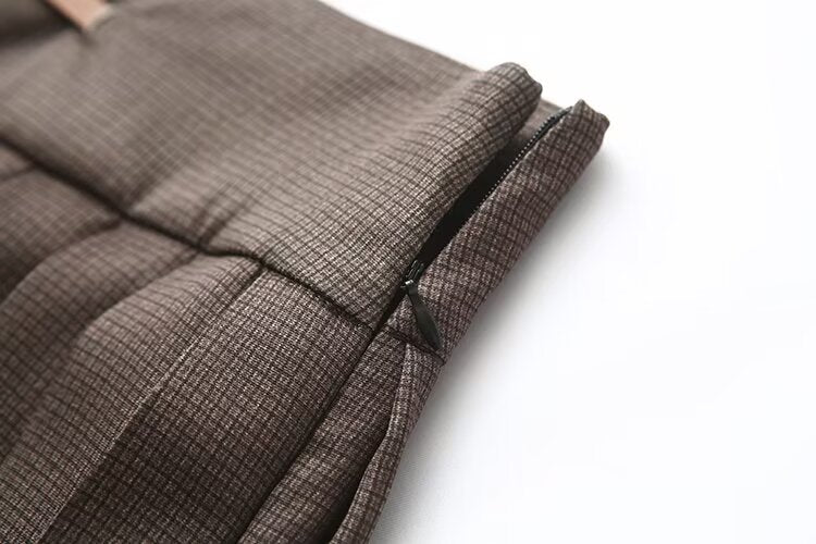 Spring Women Bow High Waist A line Skirt Plaid Wide Pleated Culottes