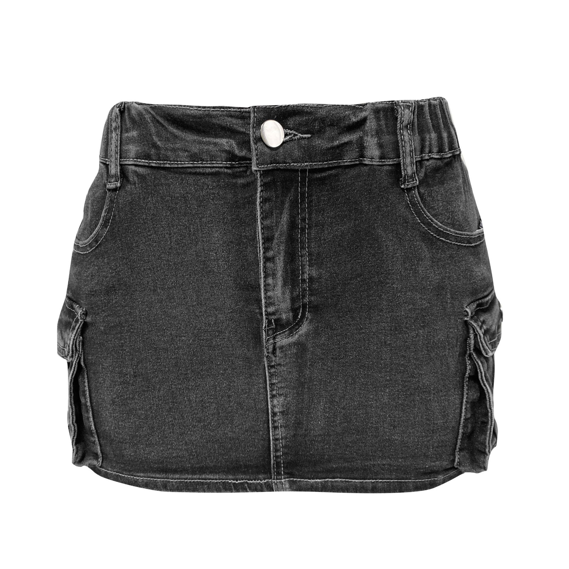 Jupe en jean femme été rétro stretch moulante à poches cargo jupe taille basse