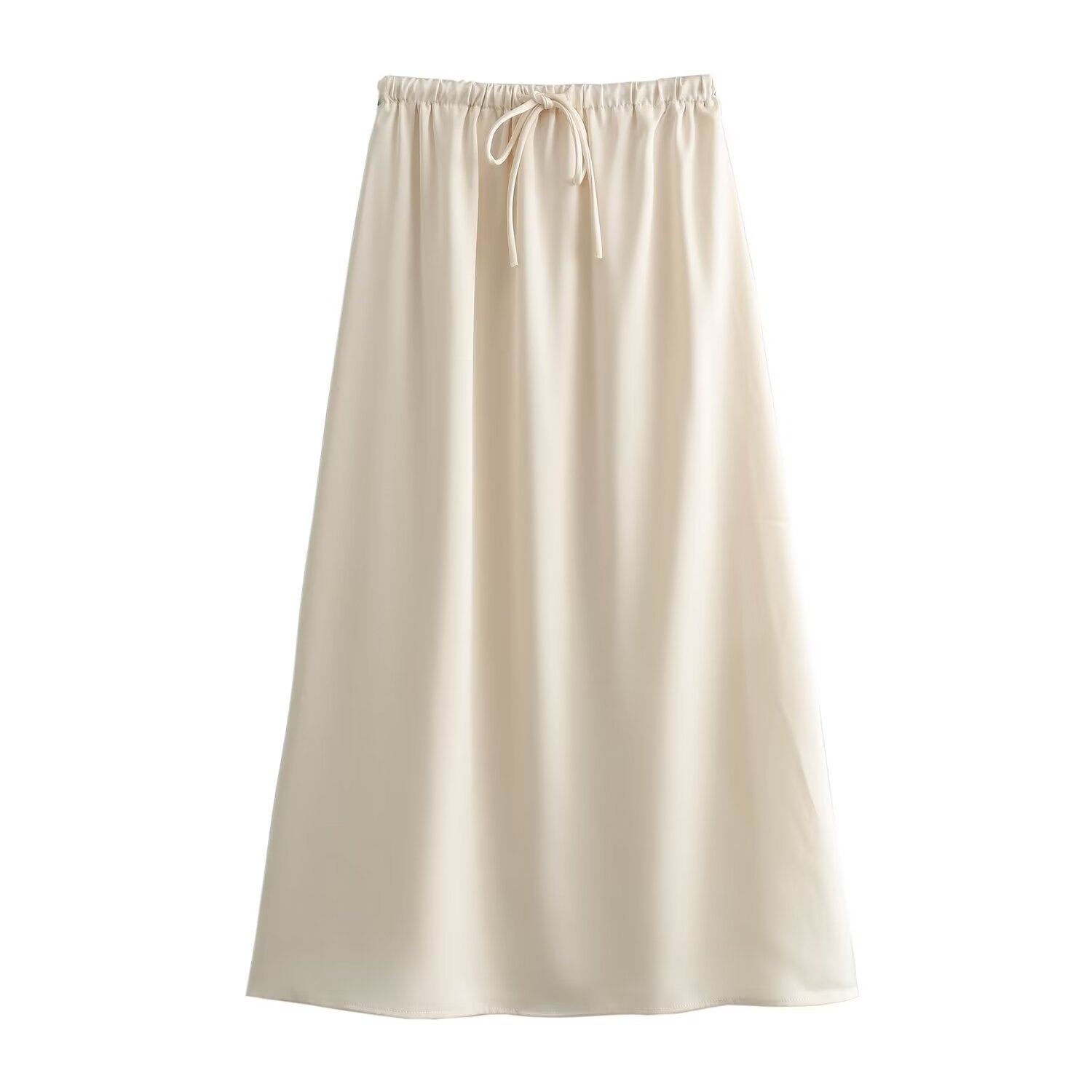 Spring Summer Chinese National Trendy Multi Color Satin Elastic Waist Drawstring Skirt for Women