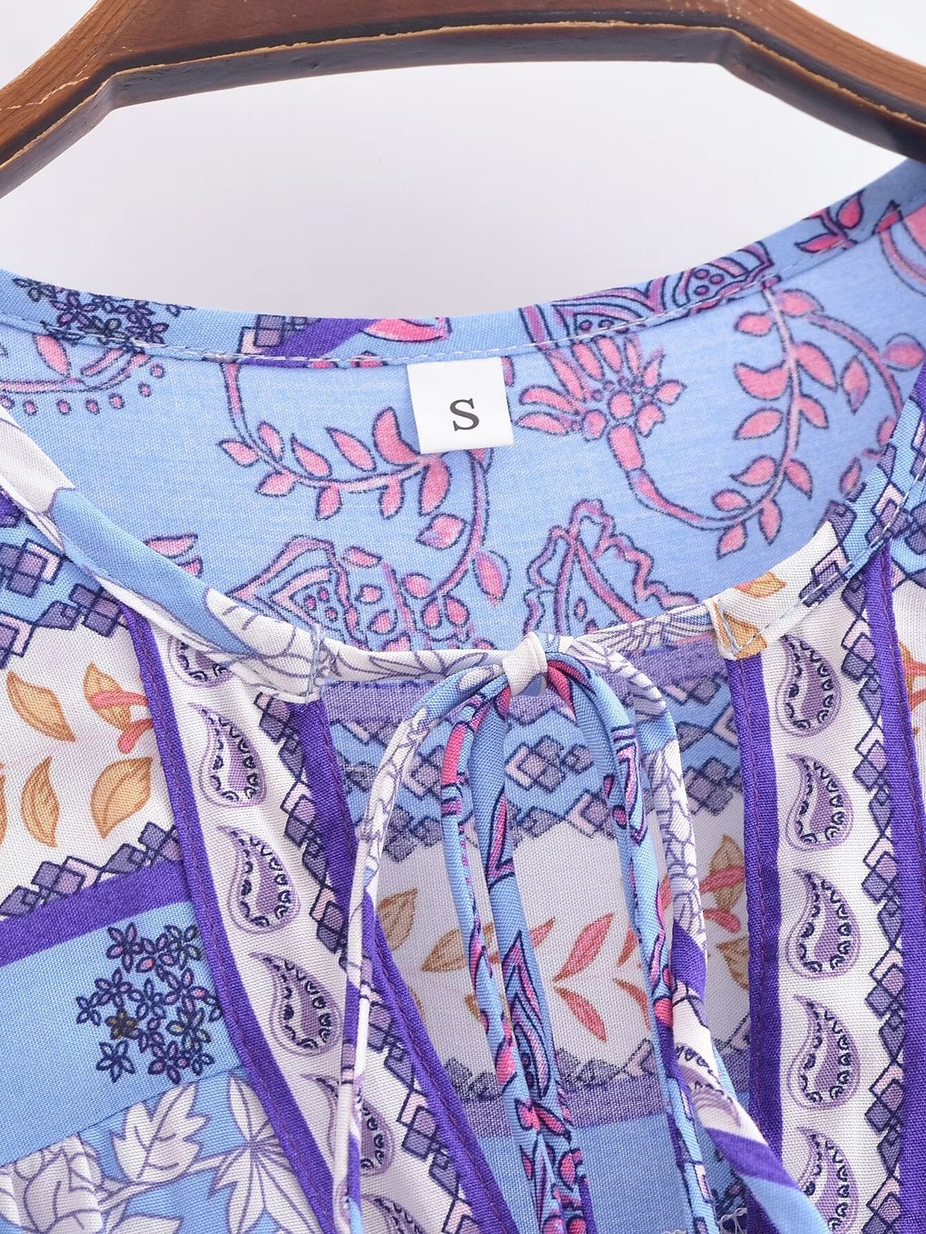 Spring Crew Neck Tie Shoulder Floral Loose Shirt Top Women