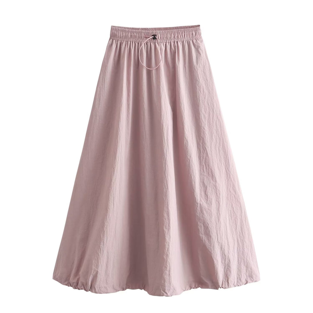 Spring Women Clothing Wind Speed Dry Tooling Large Swing Drawstring Bud Elastic Waist Skirt