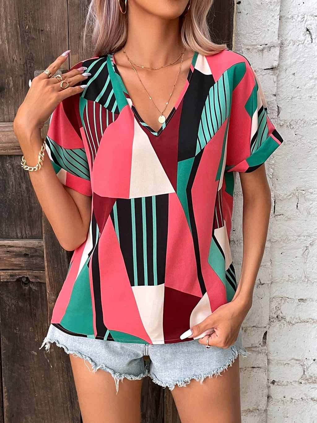 Geometric Print Short Sleeve Shirt