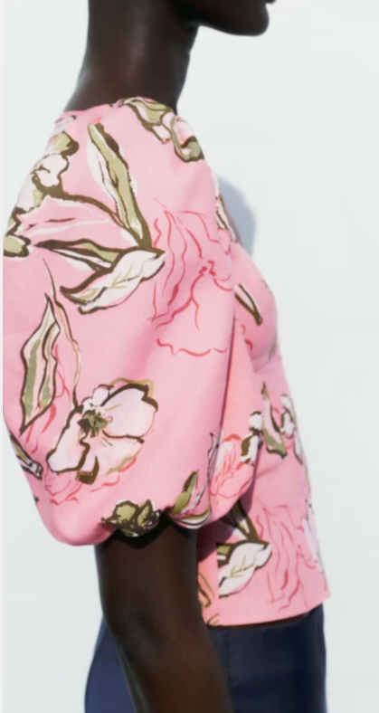 Spring Women Clothing Fashionable All Match Square Collar Puff Sleeve Printed Top