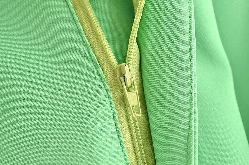 Women Summer Green High Waist Stand Pleated Wide Leg Pants Work Pant