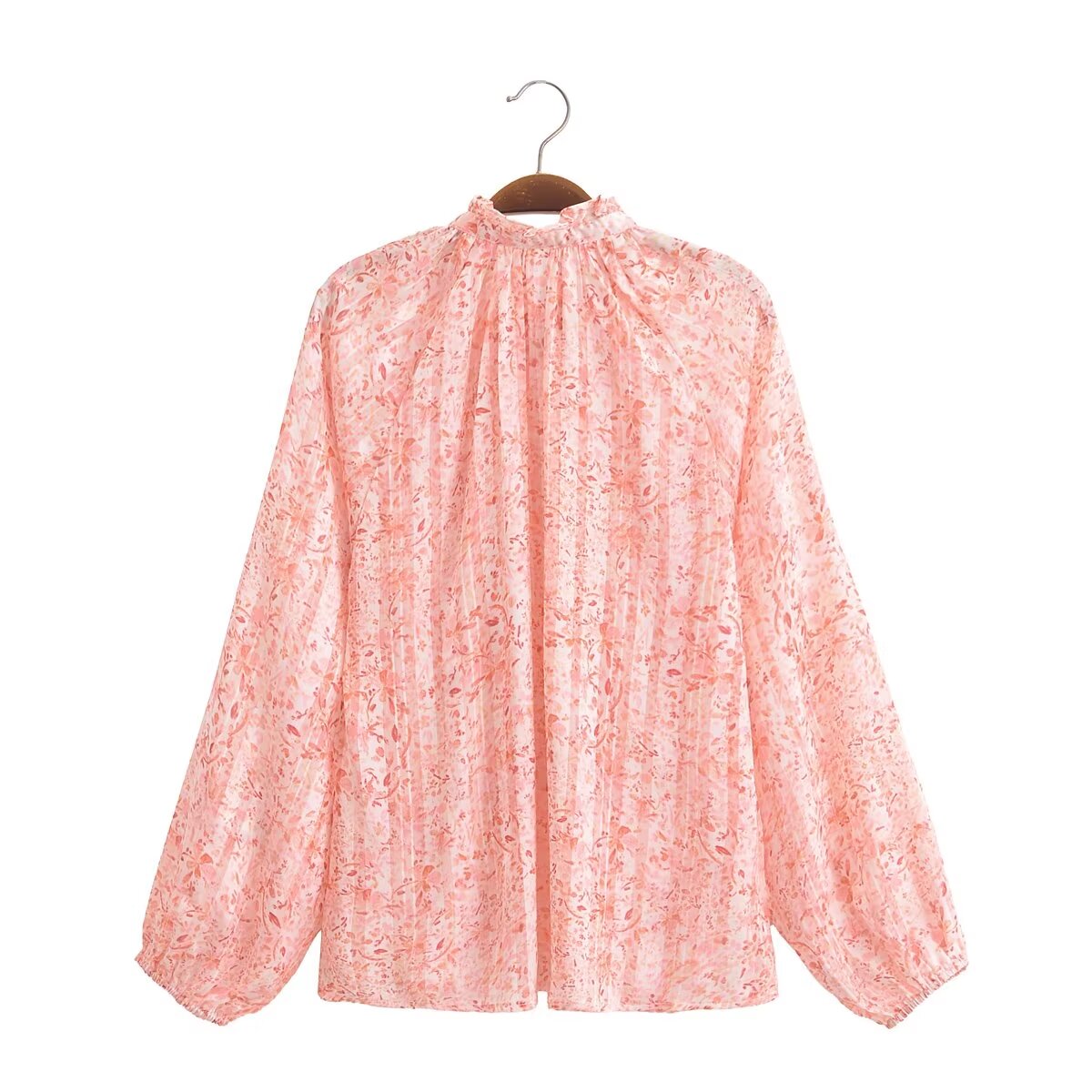 Spring Lace V Neck Stand Collar Long Sleeve Shirt