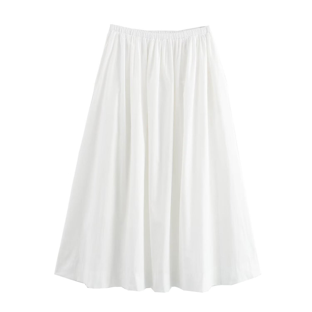 Summer Simple Casual Big Pear Friendly Umbrella Skirt Women Elastic Waist Loose Fitting Mid Length Dress