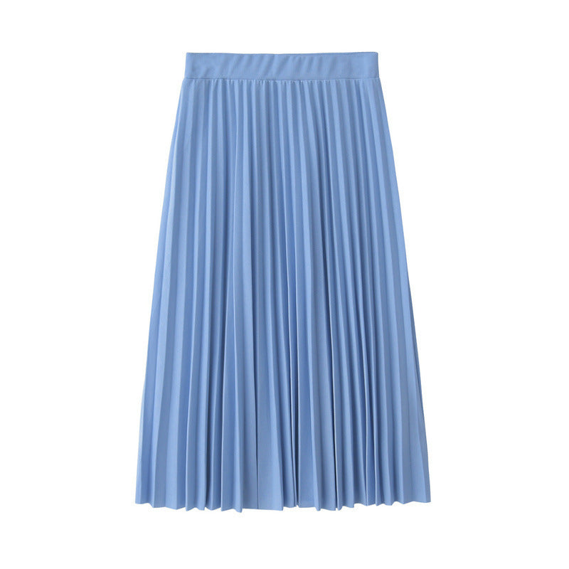 Spring Summer Chiffon Skirt Mid-Length Pleated Skirt Elastic High Waist Slim Slimming Loose Half