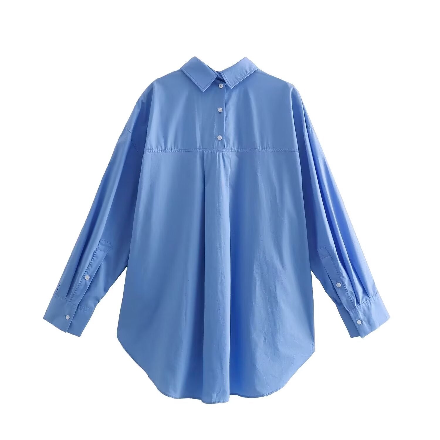 Summer Women Clothing Casual Simple Full Cotton Poplin Long Sleeve Shirt