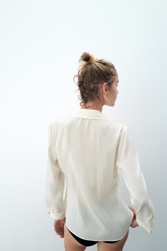 Summer Women Clothing Elegant Slightly Mature Bright Fabric Double Breasted Long Sleeve Shirt