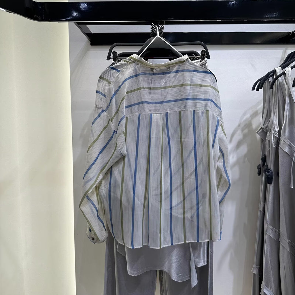 Summer Women Clothing Stylish Simple Metal Wire Striped Shirt