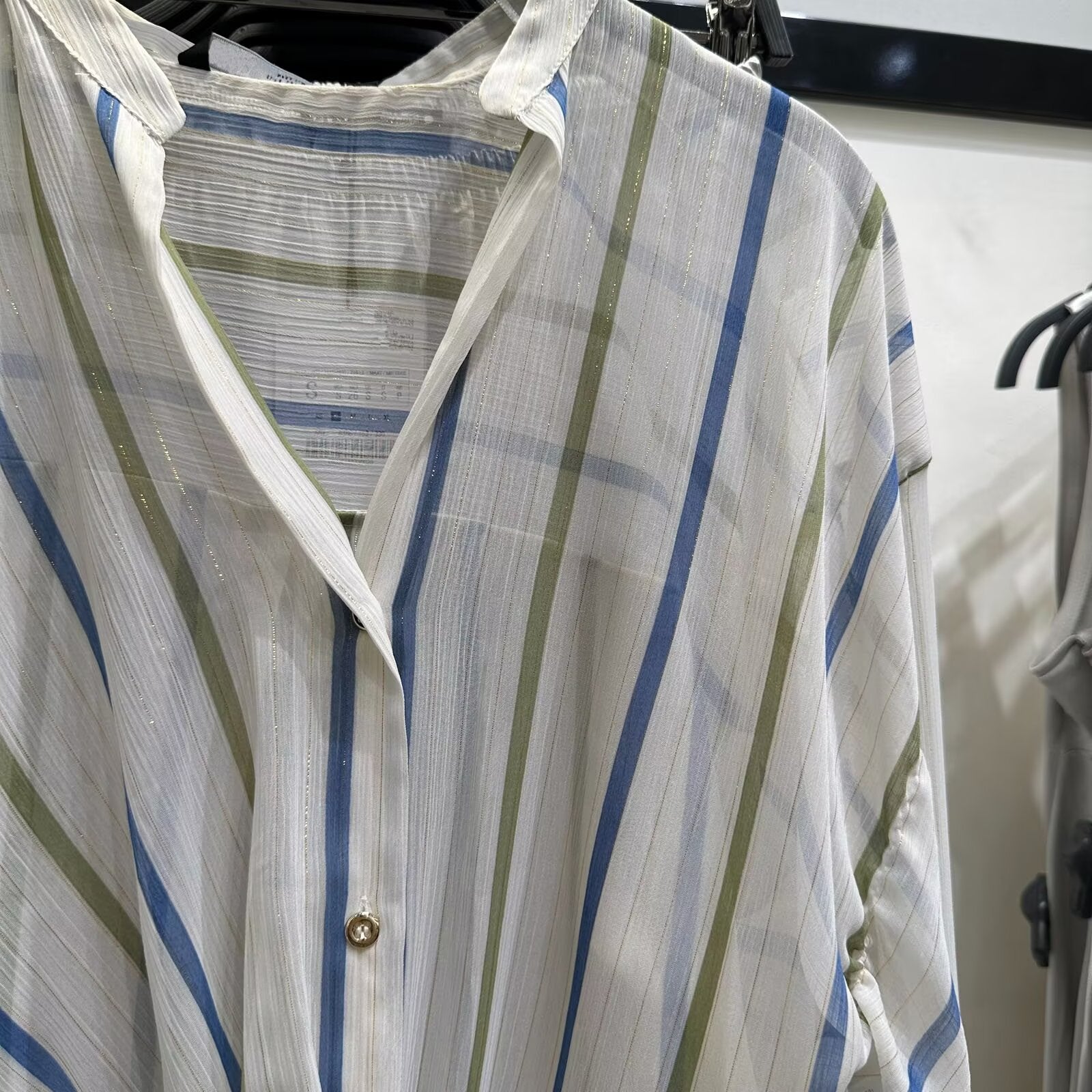 Summer Women Clothing Stylish Simple Metal Wire Striped Shirt