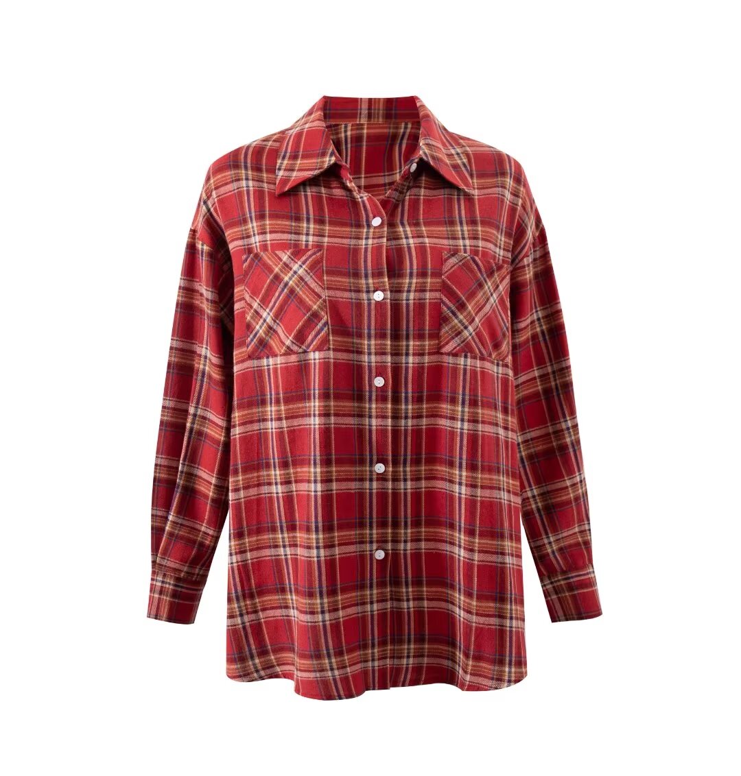 Women Plaid Long Sleeved Shirt Spring Autumn Shirts
