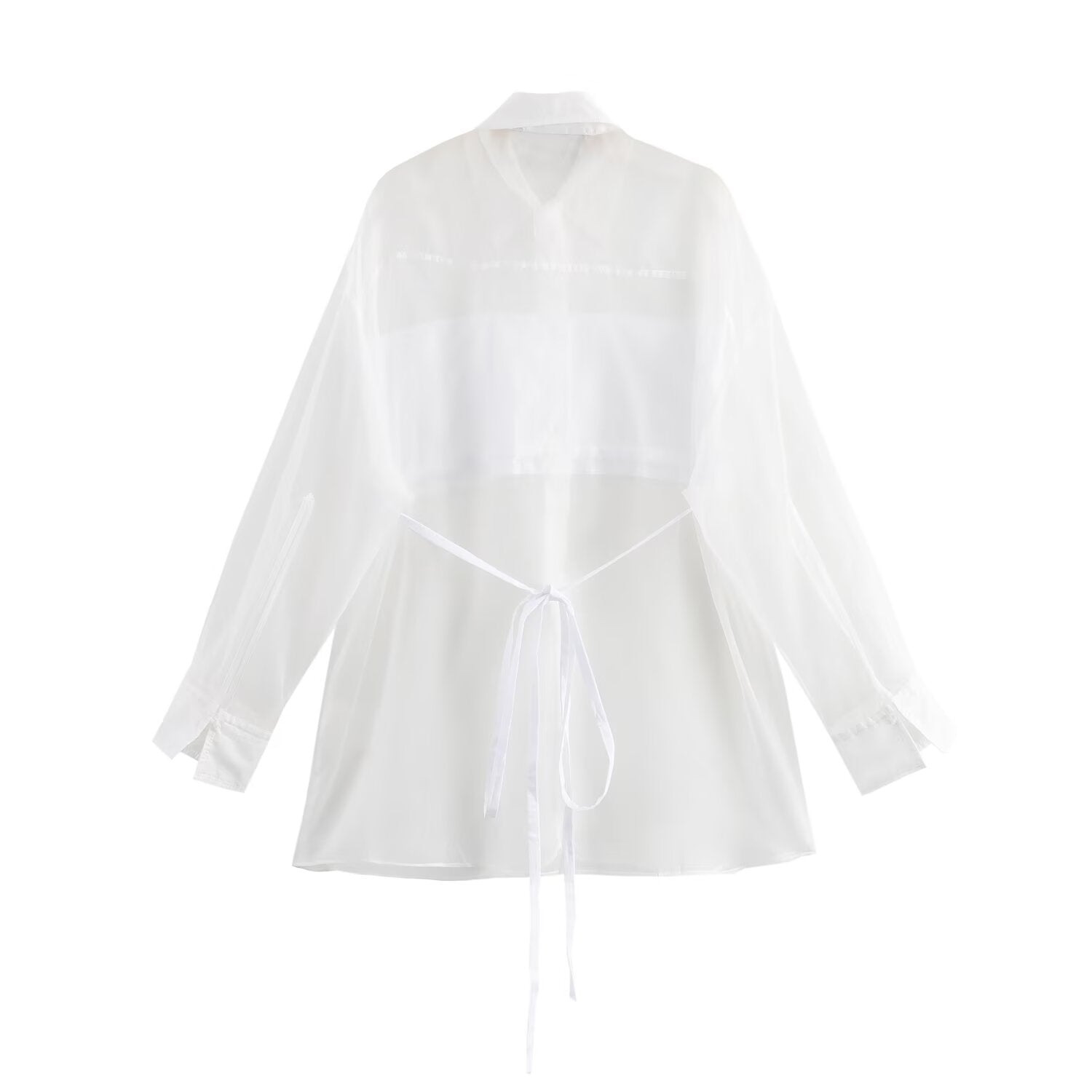 Women Solid Color Transparent Long Sleeve Loose Casual Shirt